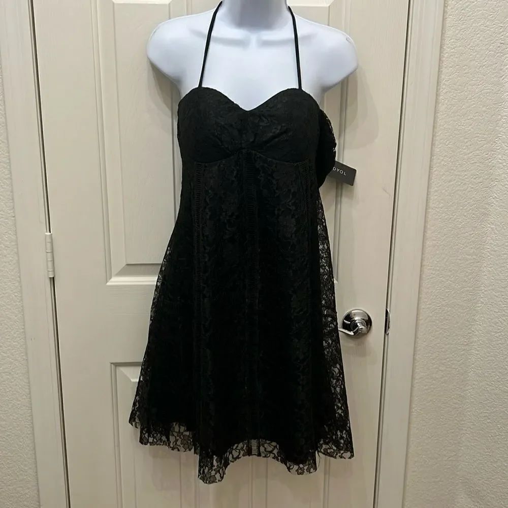 Trendyol Lace Cami Mini Dress Sz 42 XL Black Backless Floral Sheer Padded Bra